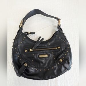 Isabella Fiore Black Leather Hobo Bags with Stud & Chain Embellishments